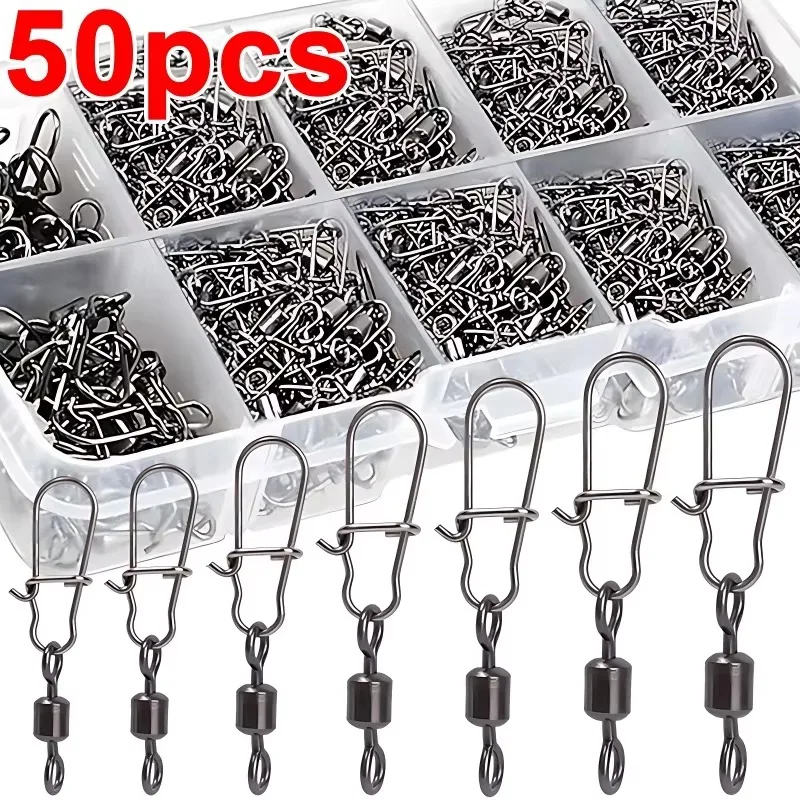 10/50PCS Fishing Connector Pin Bearing Rolling Swivel Stainless Steel Snap Fishhook Lure Swivels Fishing Tackle Accessories