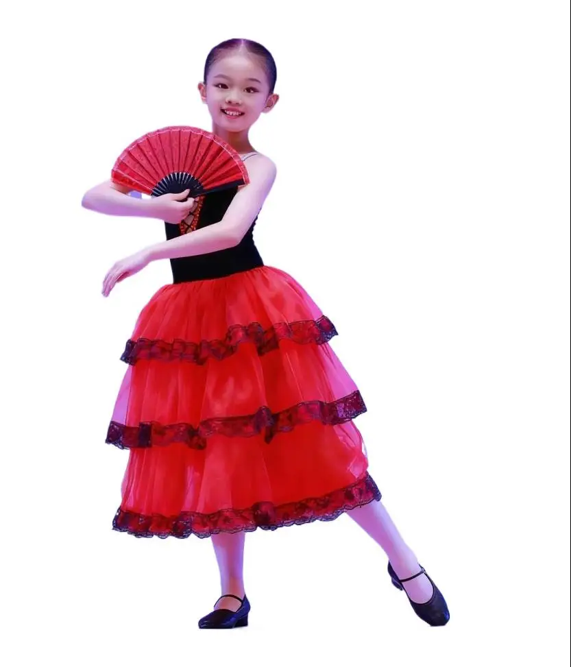 Robe de Ballet pour filles, Tutus romantiques longs, robe espagnole rouge, vêtements de ballerine pour enfants, vêtements de Ballet pour femmes