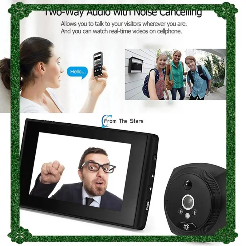 1Set Penampil Kamera Pintu Lubang Intip Elektronik Mata Pintu PIR Bel Pintu Digital Layar LCD 4.5 Inci Perak