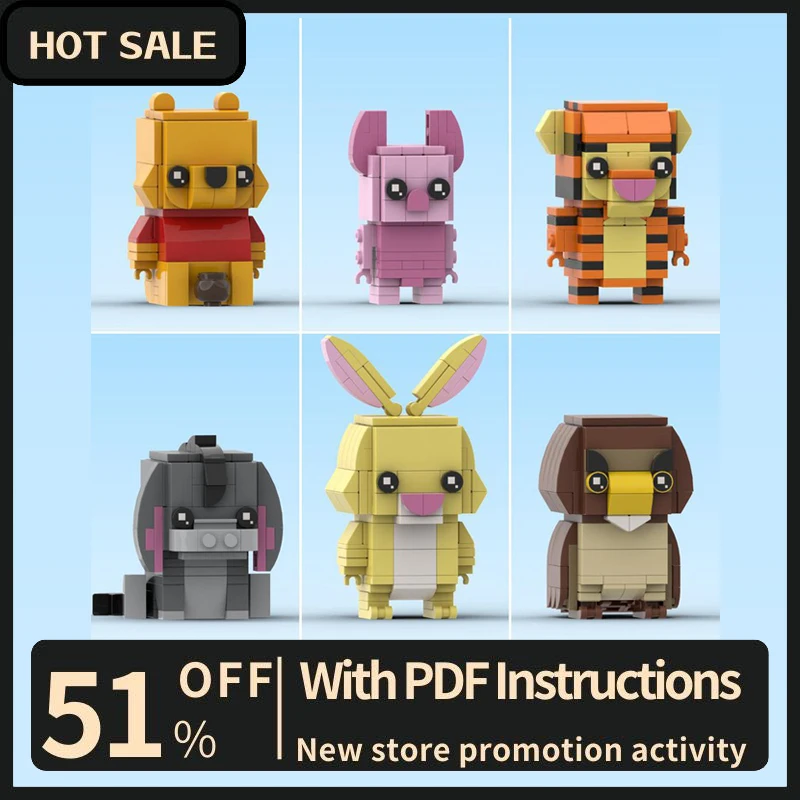 

Новая знаменитая анимированная серия Moc Winnied Медведь Персонаж Фигурки с квадратной головкой Модель Блоки Diy Творческие идеи Детские игрушки Подарок на день рождения