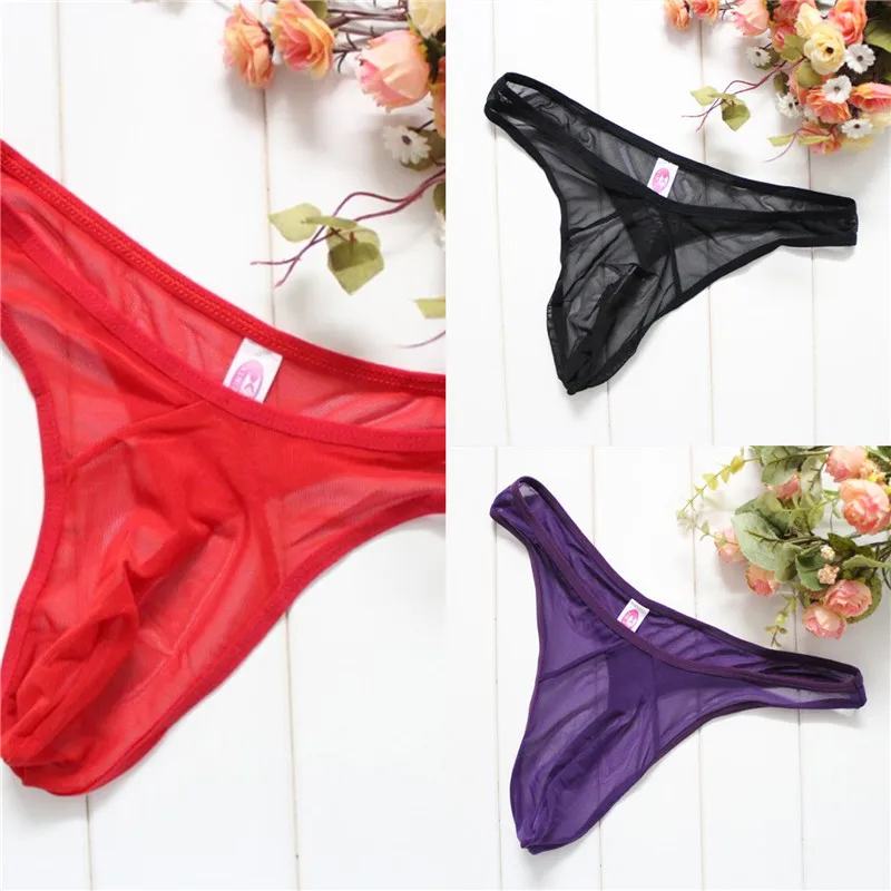 Transparent Sexy Men\'s Thong Ultra-thin Mesh Low Waist Seduction  Underpanties Solid See Througn Male G String Male Gift