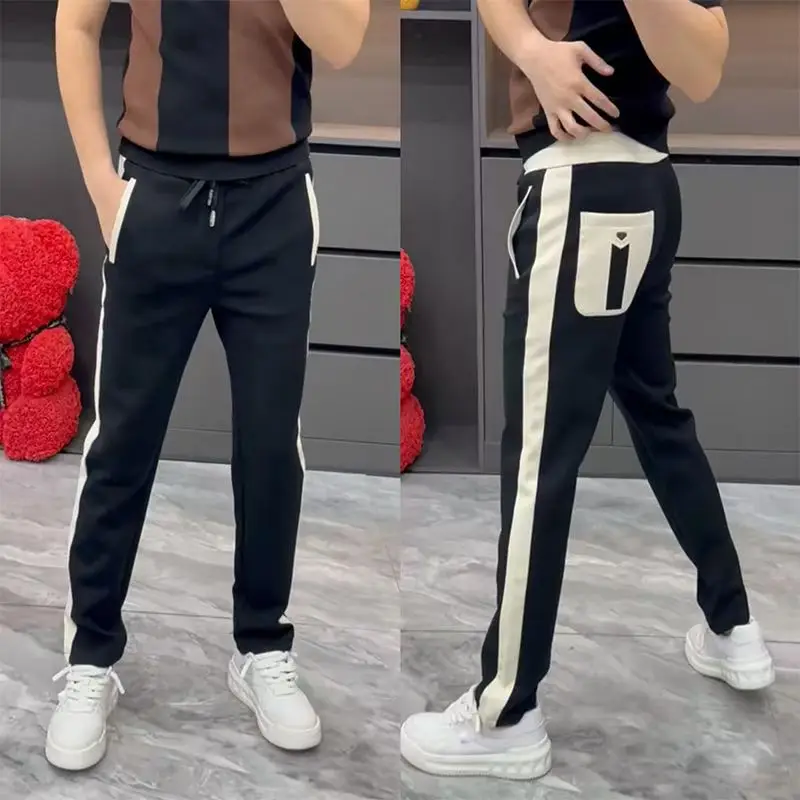 Spring Summer New Men's Casual Pants Patchwork Straight Leg Sporty Lightweight Luxury Feel Casual Trousers for Youth