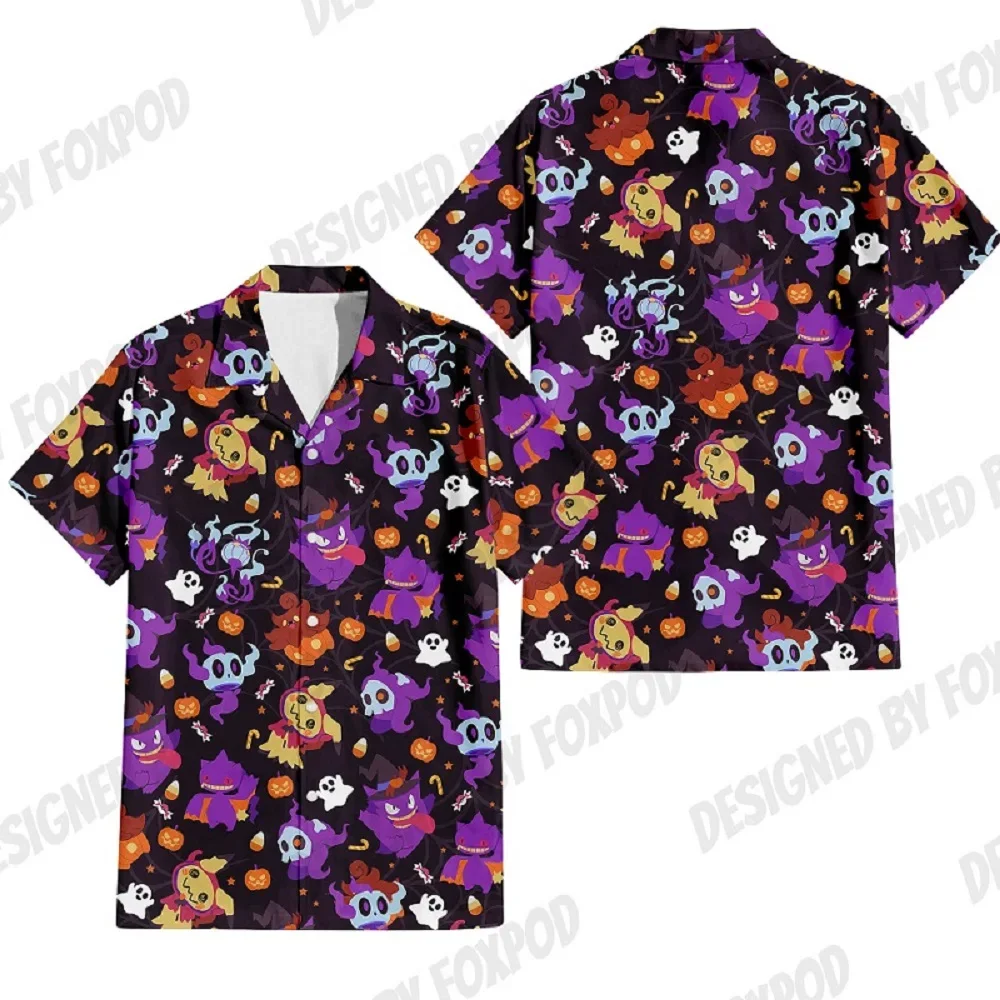 Summer Anime Style Pattern Printing Cartoon Animal Oversized Hawaiian Short Sleeved Shirt For Men's Original Harajuku Clothes