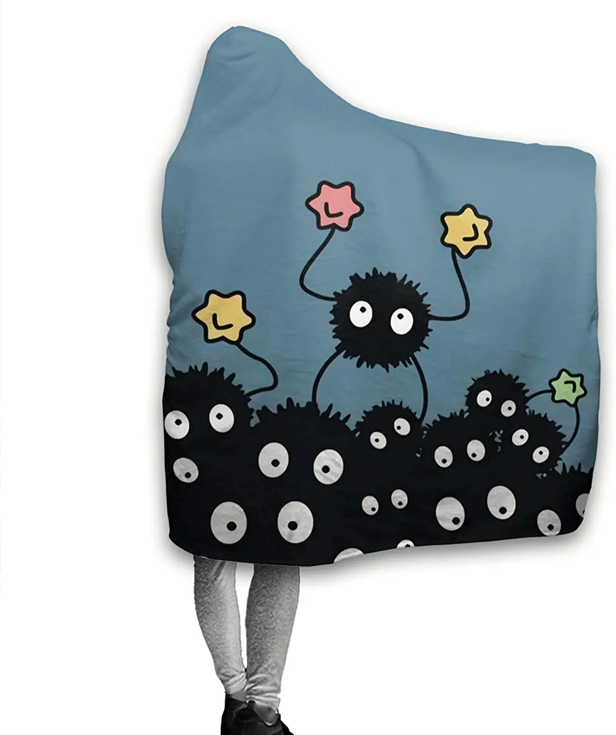 Soot Sprites coperta indossabile con cappuccio per adulti adolescenti bambini Super Soft Comfy Warm Plush Throw Tv coperta Wrap Robe felpa con