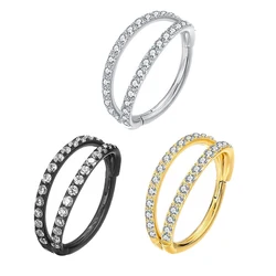 1 Pcs Double Layer Crystal Nose Rings Hoops 316L Stainless Steel Cartilage Earrings Body Piercing Jewelry Lip Rings Piercing