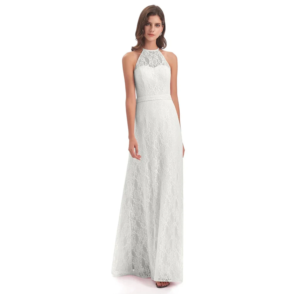 

Arya Классические белые вечерние платья Кружева для длиной до пола, платье для выпускного без рукавов с лямкой на шее, трапециевидное платье Vestidos De Fiesta по индивидуальному заказу