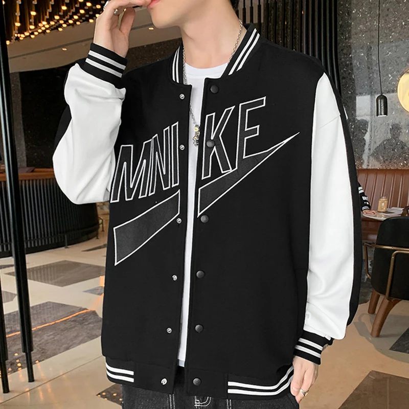 Black Gray Letter Print Jacket Loose Oversized Clothes Casual Men Baseball Clothes Personality Street Coat Warm Autumn Jackets