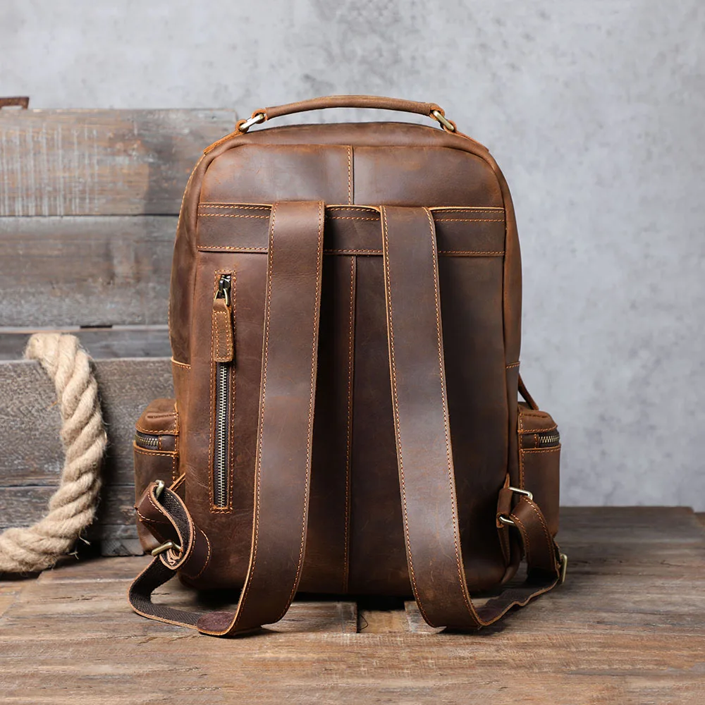 S.WORKER Vintage Echtleder-Rucksack für Herren, Große Laptop-Schultertasche aus Rindsleder, Klassische Vintage Crazy Horse Schultasche für Reisen – Detail 10