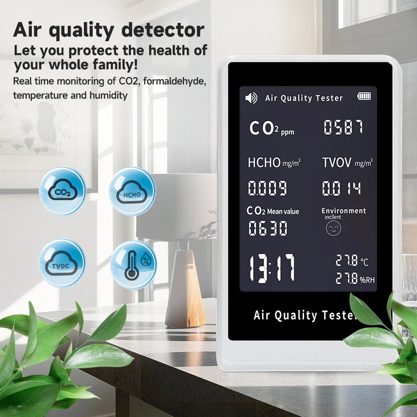 

5в1 тестер качества воздуха JD-2002 счетчик CO2 газоанализатор HCHO TVOC детектор переносной измеритель CO2 датчик измерительное устройство