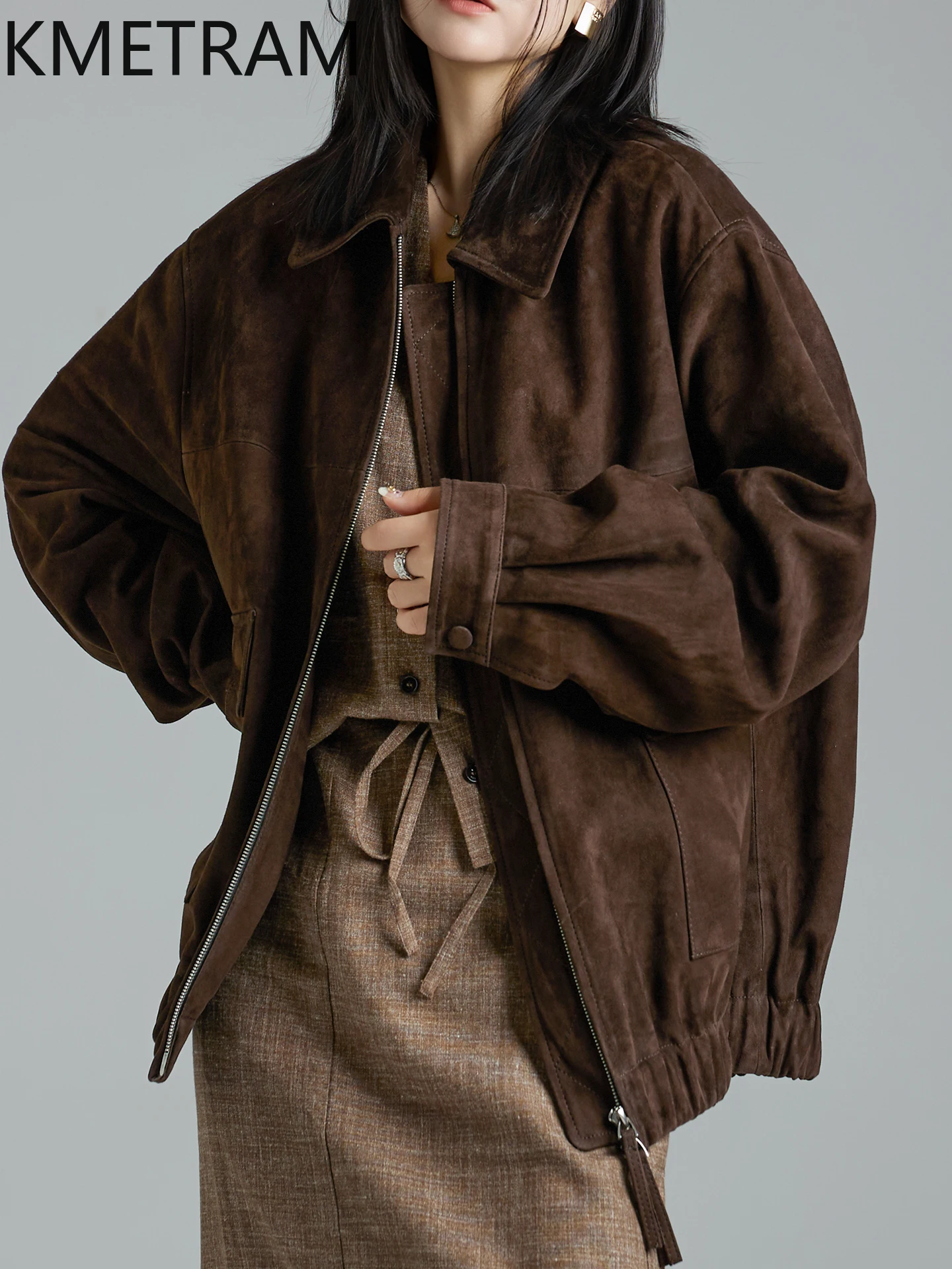معاطف KMETRAM 100% من جلد الغنم الطبيعي عكس الجلد المدبوغ سترة فضفاضة قصيرة من الجلد الطبيعي للنساء 2025 شتاء كرديناكا بشرة نسائية #3