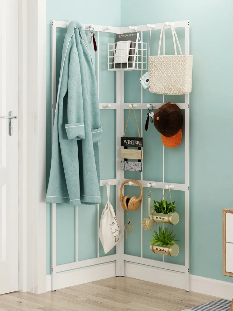 

Light luxury does not occupy space, white corner clothes rack, wall corner folding clothes rack, wall saving space