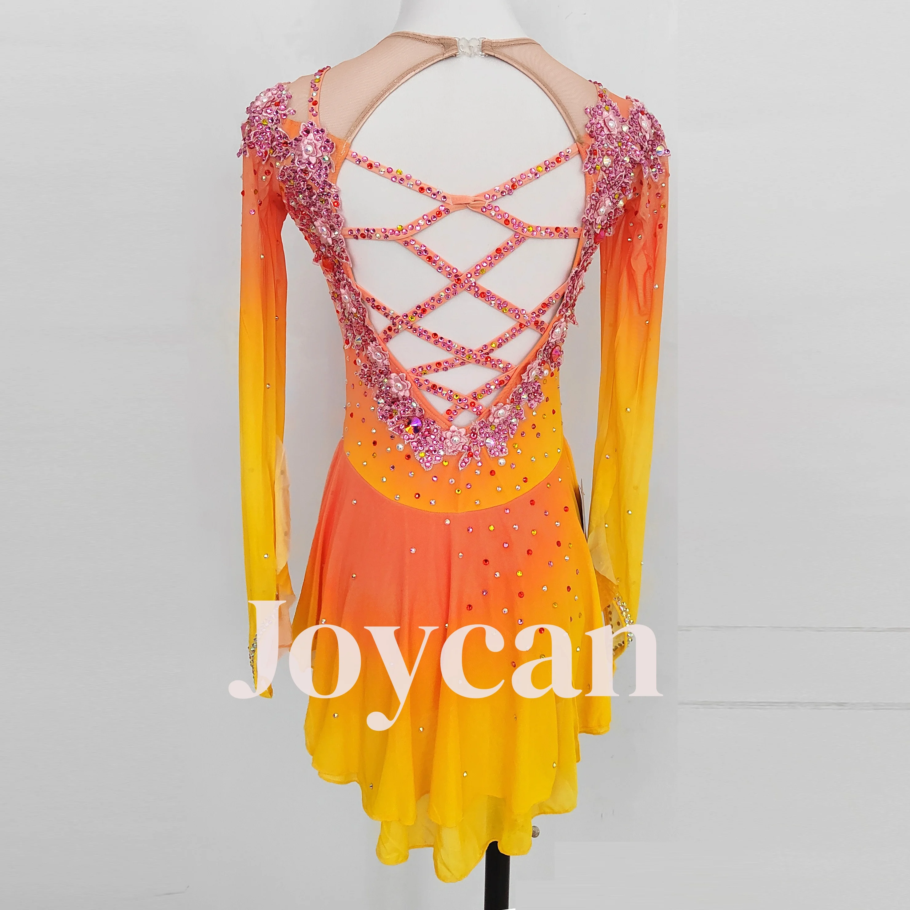 Vestido de patinaje artístico Joycan para niña, vestido de baile en barra hecho a mano personalizado con diamantes, actuación de competición BD1517