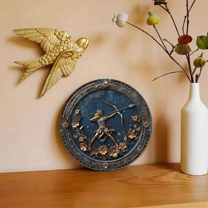 Sagittarius Zodiac Sign Archer, Aluminum Metal Wall Decor Sign, Round, Waterproof, Outdoor, Indoor, Door Hanger, 8in&11.8in 1PC - Image 4