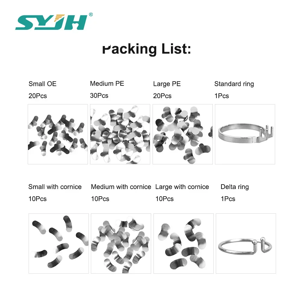 

SYJH Dental Matrix Sectional Contoured Metal Matrices Dental Matrix Spring Clip Ring Clamp Wedges Kit Dentistry 1.398/1.330