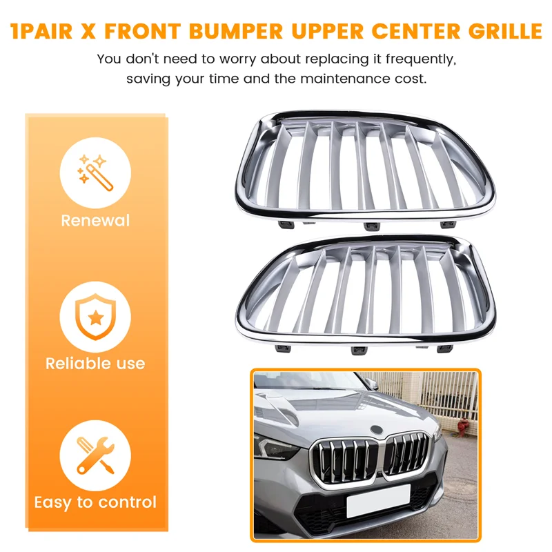 

NEW-1Pair Front Bumper Upper Center Grille Chrome For BMW X1 Series E84 2010-2012 51112993307, 51112993308