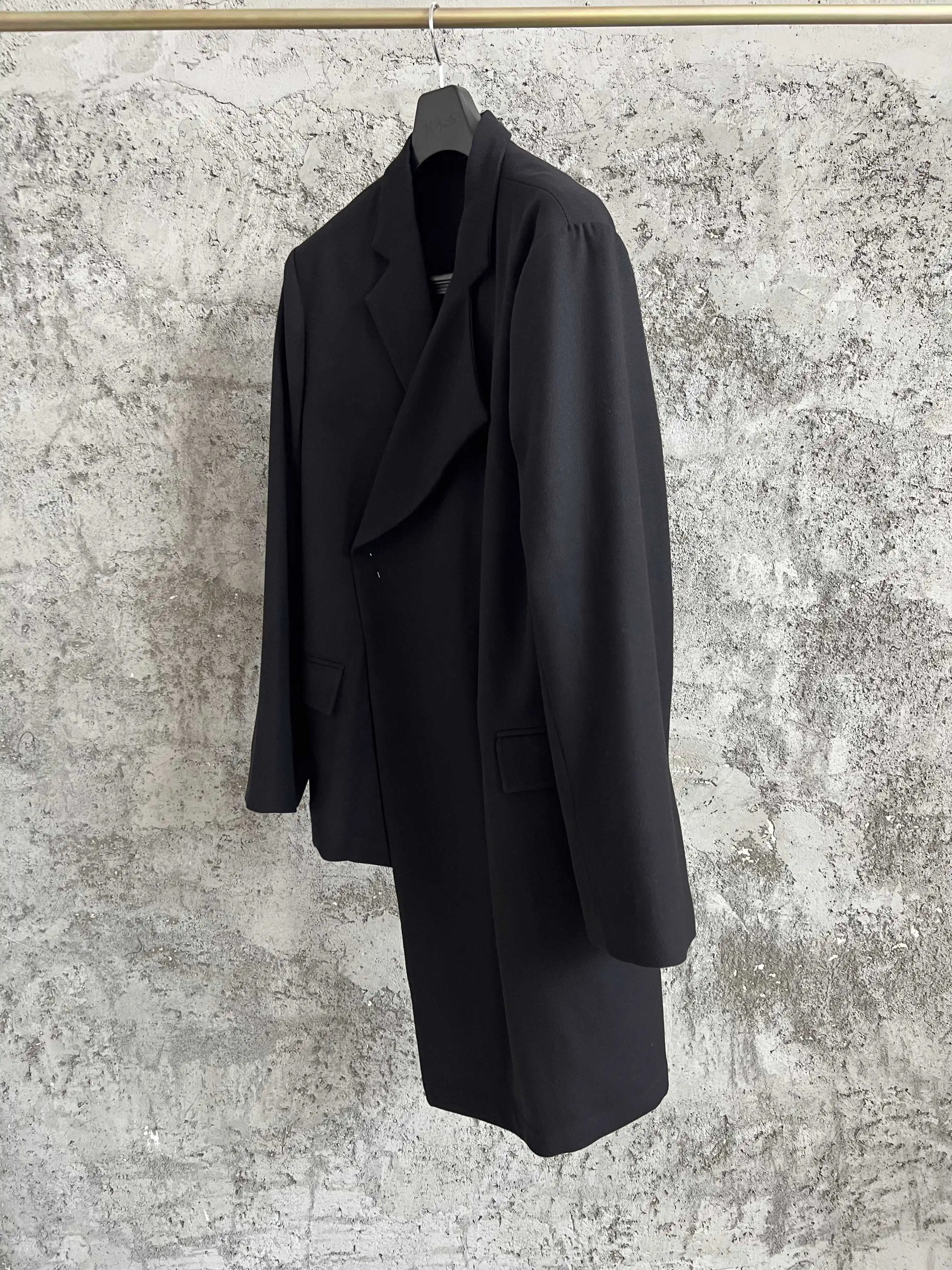 TOP-YAMAMOTO original dark irregular simple trench coat, mid-length loose men's suit jacket