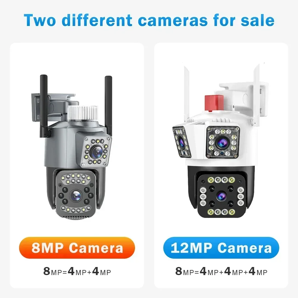 WJG 12MP WIFI Camera Three Lens Wifi Survalance Camera 6k 8X IP Auto Tracking Outdoor protezione di sicurezza impermeabile