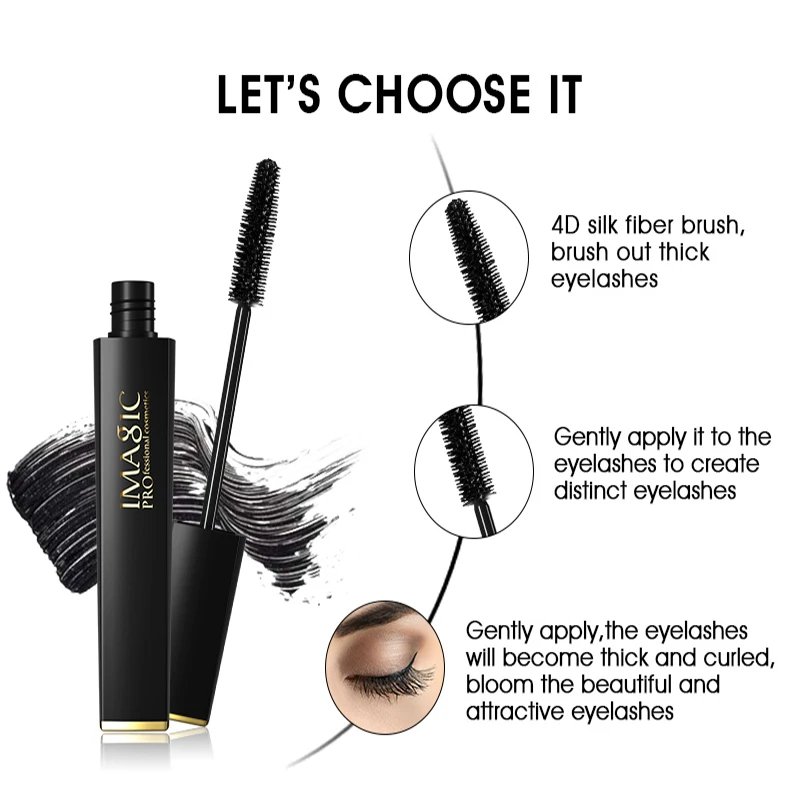 IMAGIC 4D Black Mascara Silk Fiber Eyelashes Lengthening Mascara Waterproof Long Lasting Lash Mascara Volume Eye Cosmetics