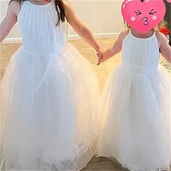 2024 New Style Flower Girl Dress Simple Ivory Chiffon and Netting Halter Ball Gown Junior Bridesmiad Wedding Guest Party