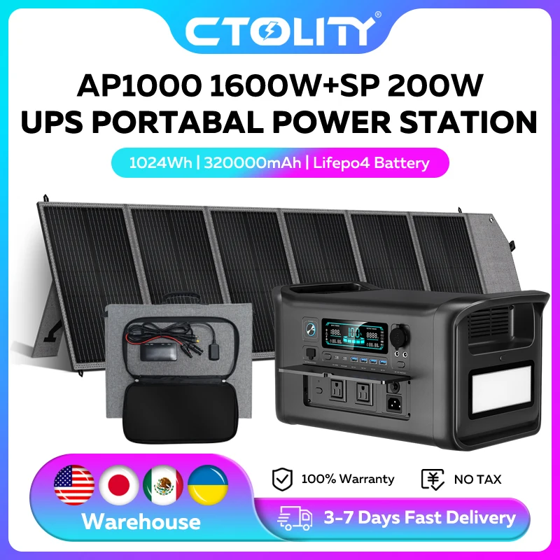 CTOLITY 1600W Portable Power Station Pure Sinve Wave 1024Wh 2048Wh Lifepo4 AC