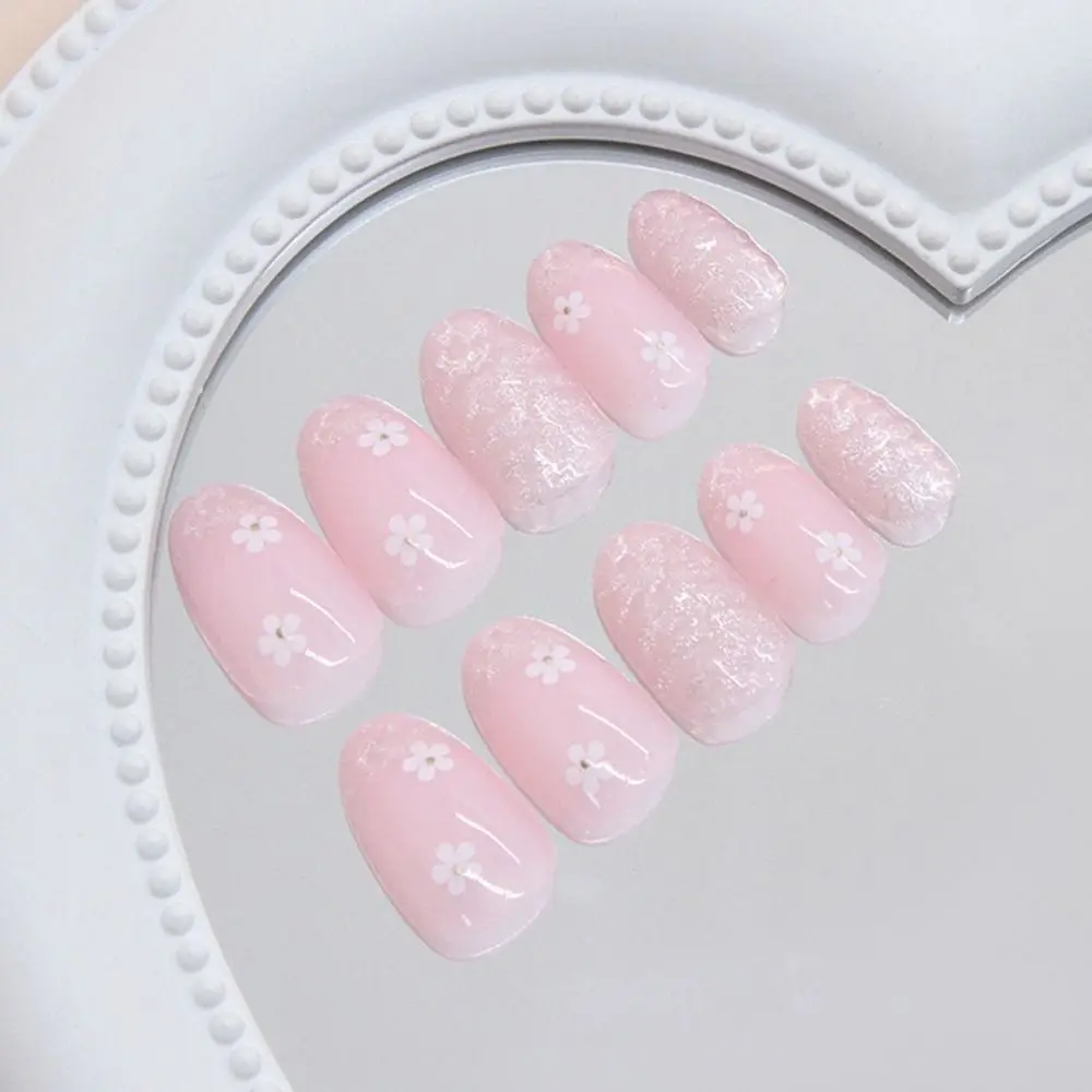 24 pezzi manicure unghie finte ovali onda d'acqua unghie finte francesi occhio di gatto dolce piccolo fiore punte per unghie donne