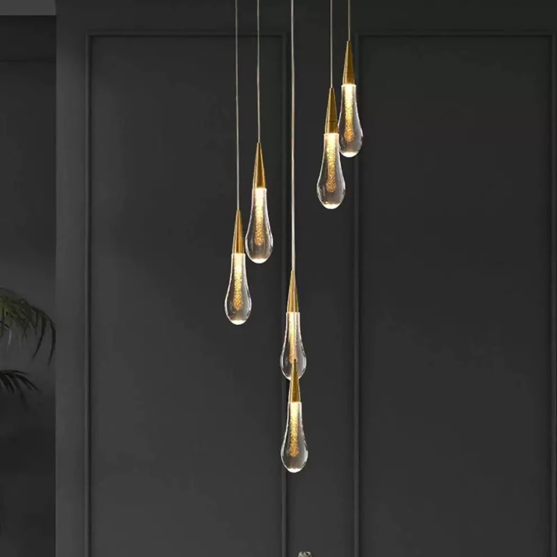

Modern Raindrop Chandelier Decorative Stair Ceiling Light Waterdrop Crystal Light Fixture Kitchen Island Hotel Hall Living