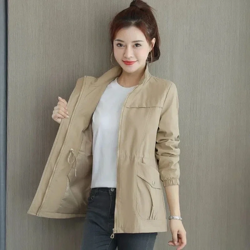 

Korean Women Trench Coats Casual Lapel Drawstring Windbreake Spring Loose Gabardina Khaki Mid-length Jacket Big Size 4xl Abrigos