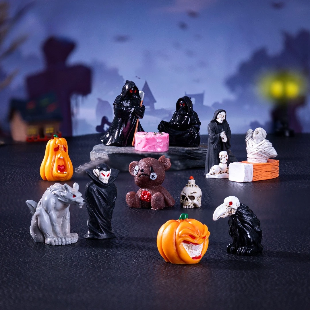 Halloween Vampire Pumpkin Figurine Miniature Resin Horror Crafts Desktop Small Ornaments Halloween Decoration for Home