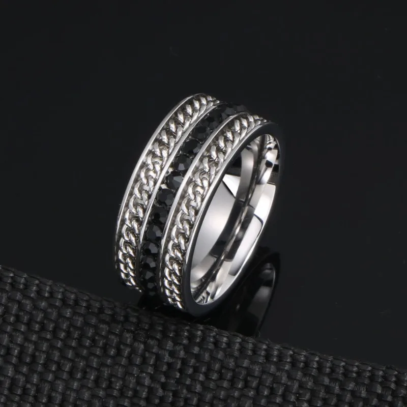 مجوهرات الرياح سايكو التيتانيوم الصلب خاتم الماس سلسلة حلقة الشرير الصخرة الذيل الدائري وجع SA1014