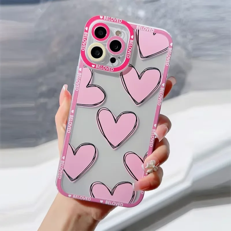 Luxury Love Heart Colorful Korean Soft Clear Phone Case For iPhone 15 Pro Max 14 13 12 11 Pro Max XR XS Max 7 8 Plus Y2K Cover image 4
