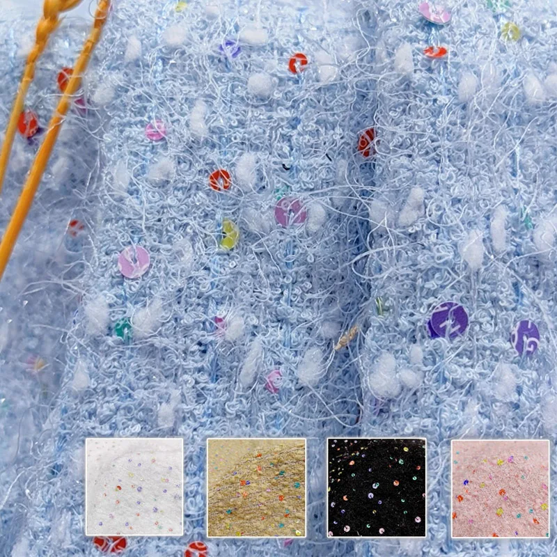 

Blue Color and Colorful Sequin Yarn-Dyed Braide Tweed Fabric For Autumn Jacket Dress Suit Coat DIY Cloth Sewing Material