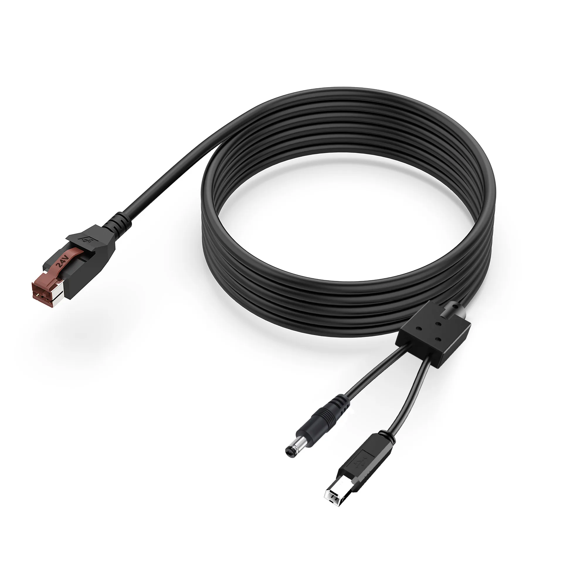 

24V USB Powered to Hosiden DIN 3 Pin & USB B & DC 5.5mm x 2.5mm Male Scanner Printer Receipt Adapter Cable for EPOS POS System
