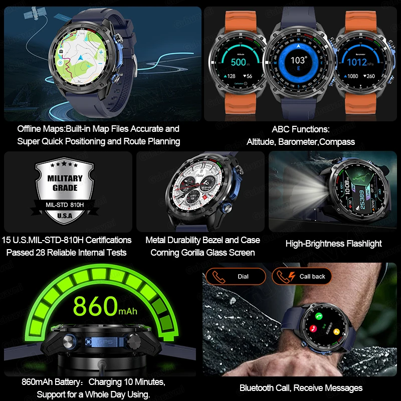 GUHUAVMI водонепроницаемые умные часы для плавания, шестиосевой датчик, спортивные 4 ГБ памяти, GPS-карта, умные часы для мужчин, Corning Gorilla Glass