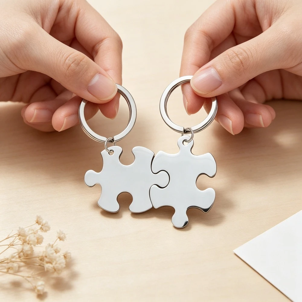 1 Paar personalisierte Puzzle-Schlüsselanhänger aus Edelstahl, kreativer Schlüsselanhänger, Schmuck für Bruder, Schwestern, Paare, Jahrestagsgeschenk – Detail 4