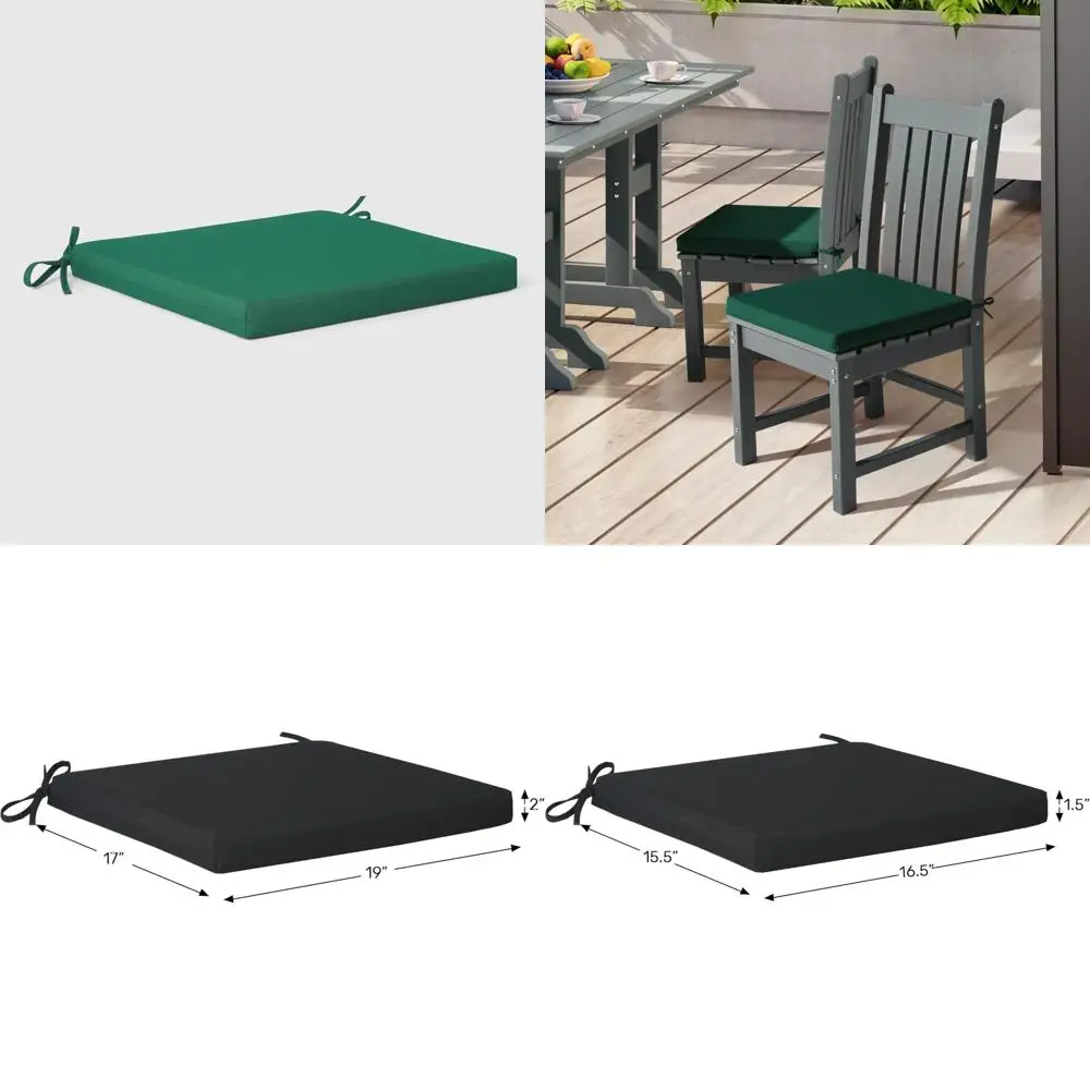 

Outdoor Patio Kitchen Dining Chair Square Seat Cushions Set of 4, 16x15 Inches, Green, Comfortable and Durable for Your Outdoor