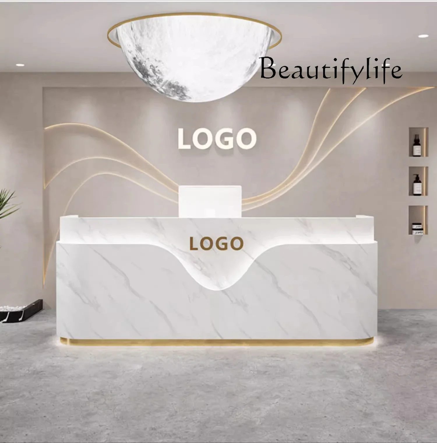 X35 Nordic Training Institutions Solid Wood Baking Paint Reception Front Desk Modern Beauty Salon Checkout Page