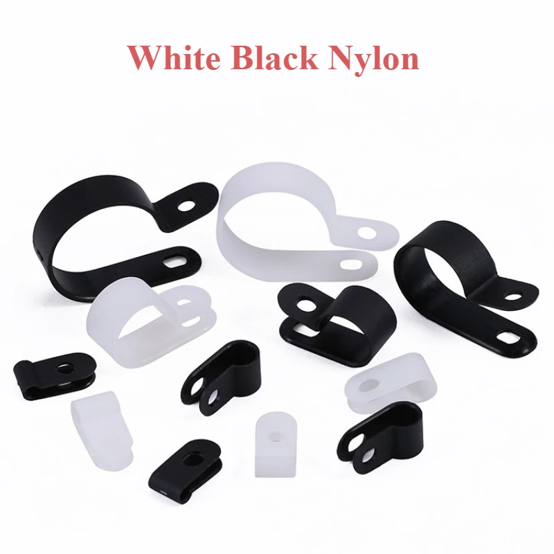 

R-Type Nylon Cable Clamp Plastic P Clips White Black Nylon Fasteners Cable Mounting Fix Hardware Electrical Fittings