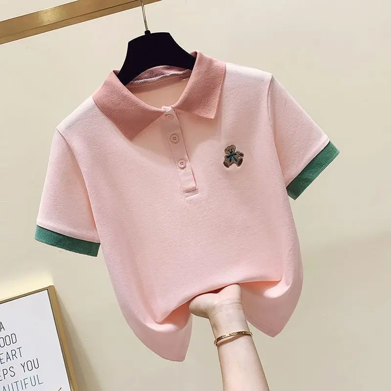 Summer Fashion Age Reducing Outfits 2023 New Skin Covering Slim Polo Neck Short Sleeve Denim Skirt Two Piece Set Fashion