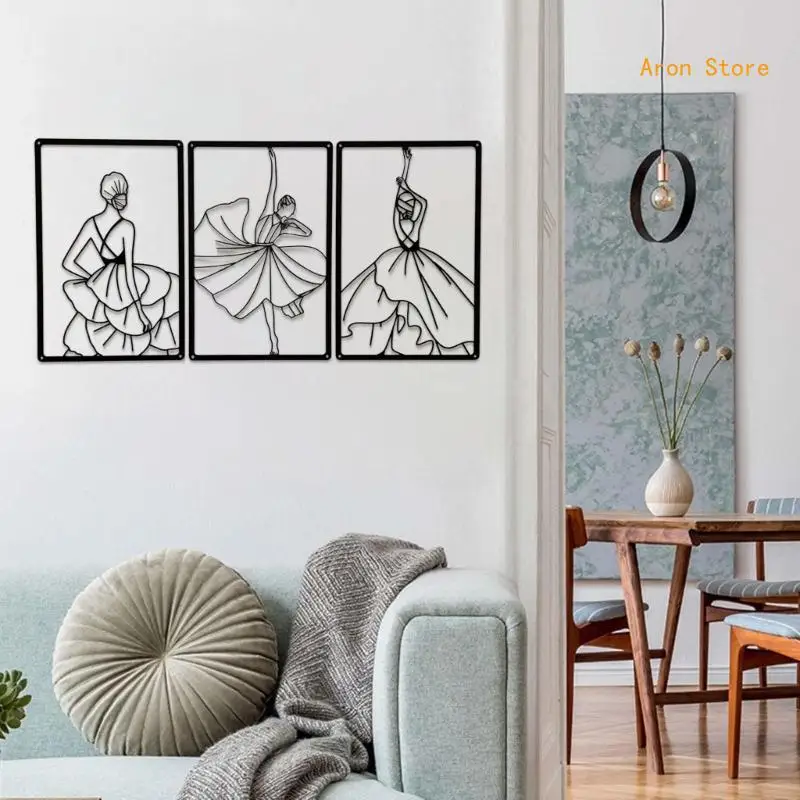3 PZ/SET Scultura da Parete in Metallo Donna Astratta in Metallo per Camera da Letto Casa Soggiorno H3CF
