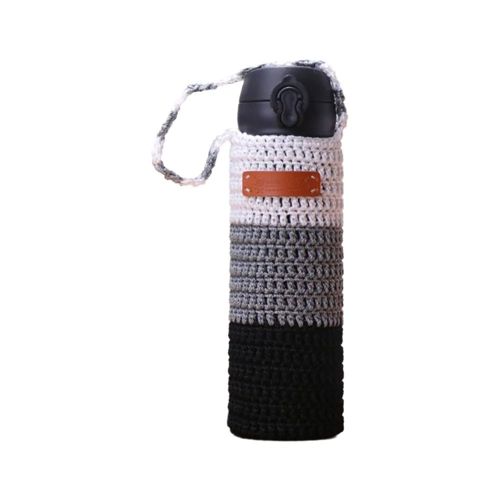 

New Handmade Water Bottle Cover Hollow Crochet Insulator Sleeve Portable Bottle Carrier Fitness