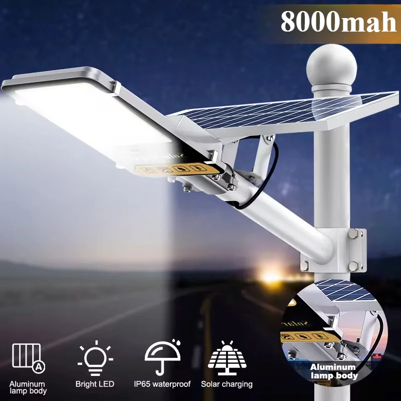 Aluminiowa lampa słoneczna o dużej mocy 8000 mah Zewnętrzna słoneczna lampa uliczna Wodoodporna lampa uliczna do garażu Taras ogrodowy kinkiet