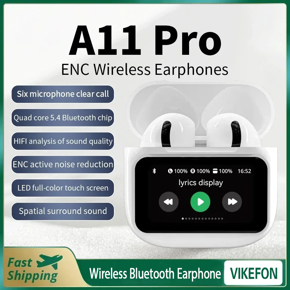 A11 Pro TWS Wireless Earbuds Touch Control LCD Screen Earphone with ENC Noise Cancelling Super Bass Premium Sound Long Battery