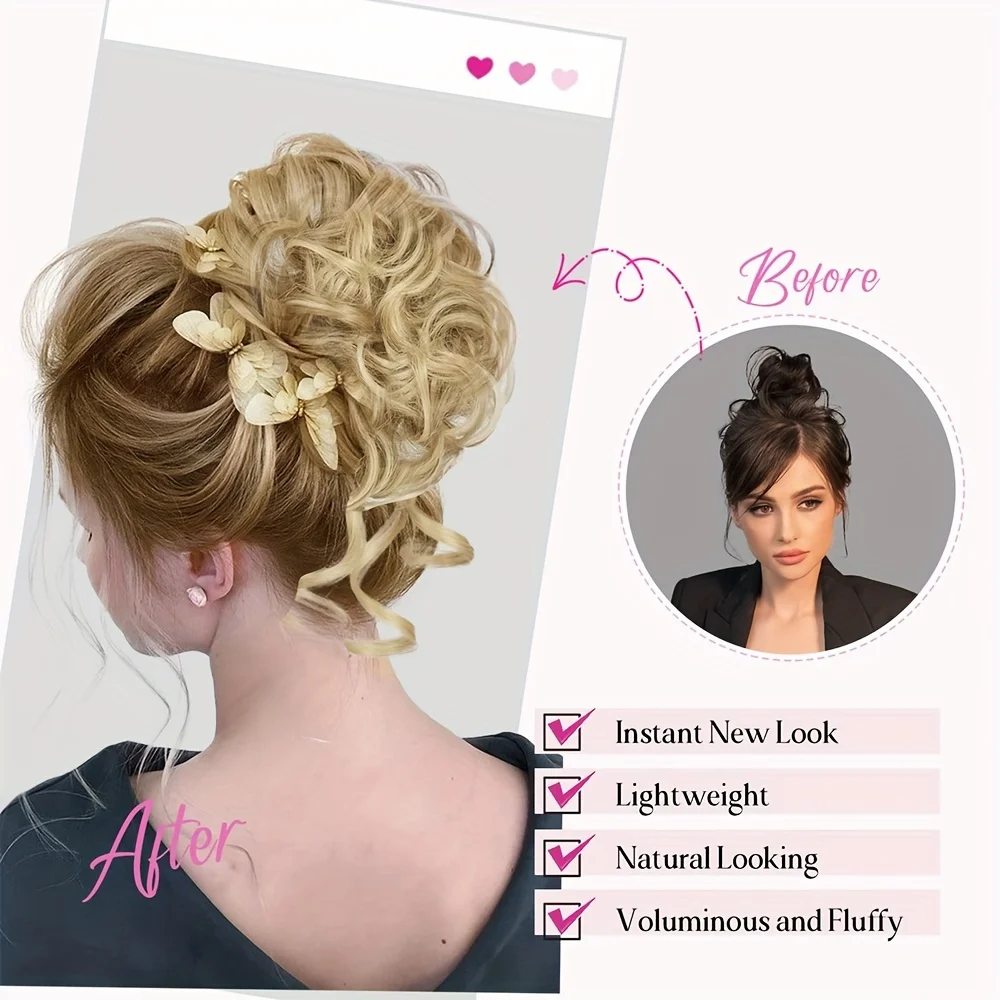 Chignon synthétique désordonné pour femmes, chignon ébouriffé, extensions de cheveux, chignon, bouclé, ondulé, accessoires de cheveux