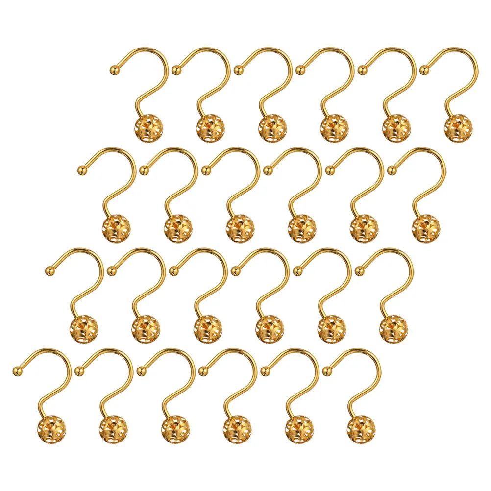 24 قطعة من خطافات ستائر الدش الذهبية بتصميم كرة دوارة معدنية انزلاق سلس لديكور الحمام في المزرعة طراز ريفي عتيق