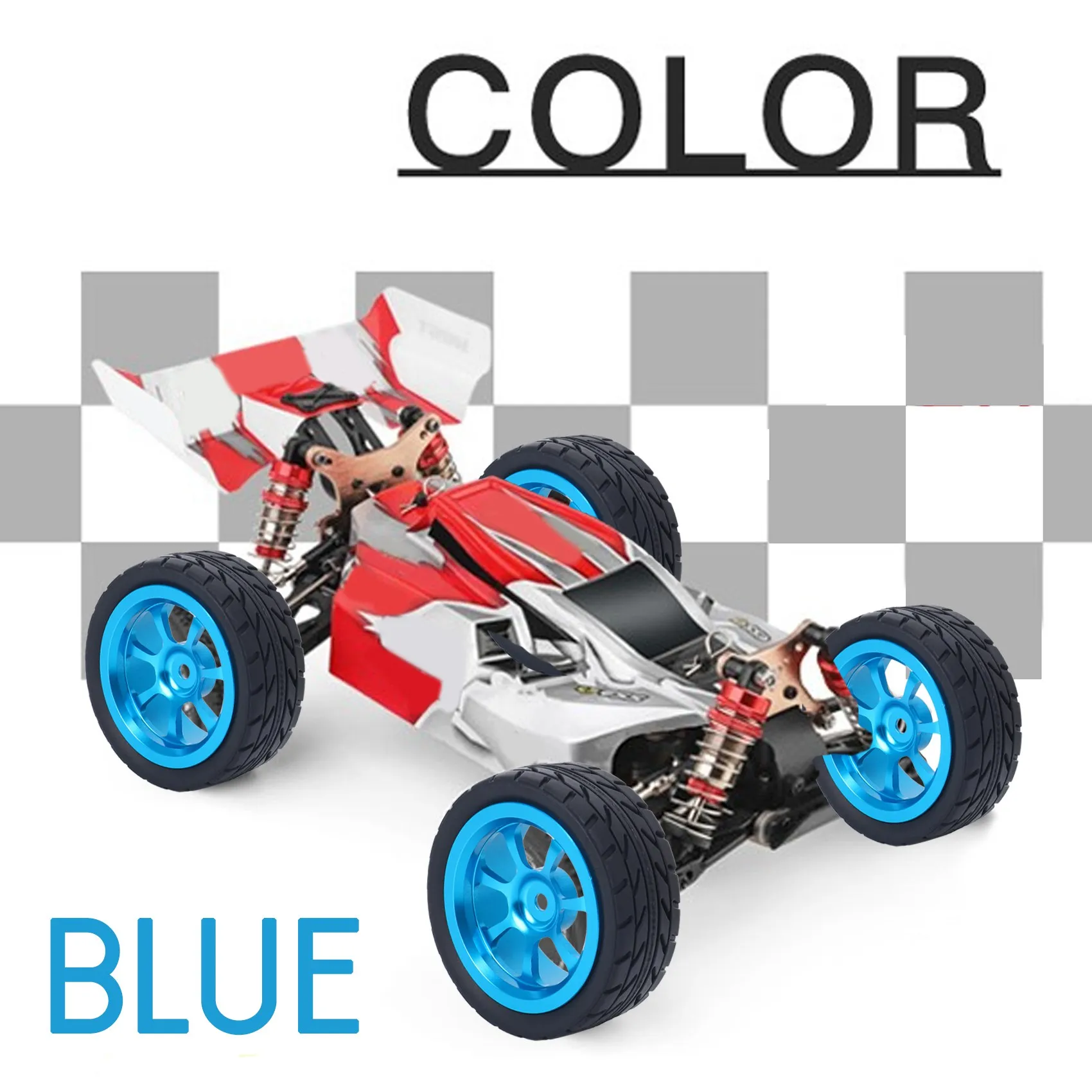 Jante de roue en métal de 65mm + pneus en caoutchouc à haute adhérence pour 144001 A959 A959-B 124019 124018 RC pièces de voiture, bleu