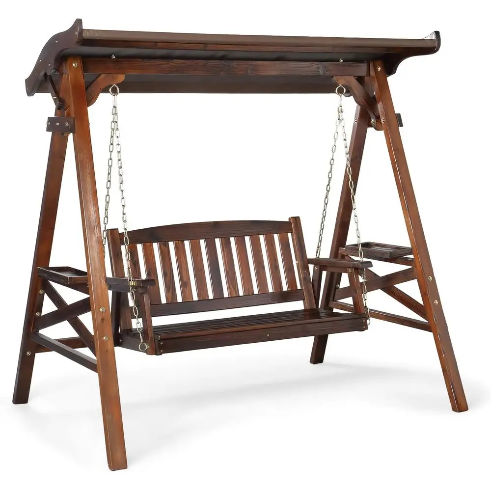 

Porch Swing with Stand, Porch Swing with Canopy, Waterproof Patio Swing with Cup Holder, Outdoor Swing Set for Garden, Yard, Pat