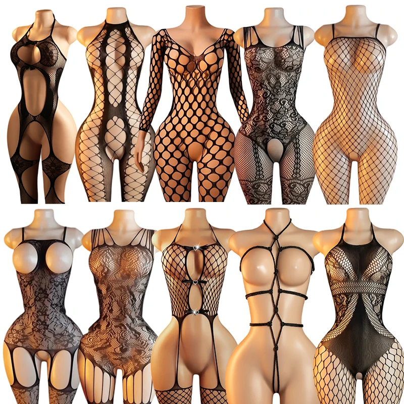 Adult See Through Women Sexy Lingerie Porn Crotchless Fishnet Bodysuit Sexy Costume Erotic Sm Lace Toys Teddy Full BodyStocking