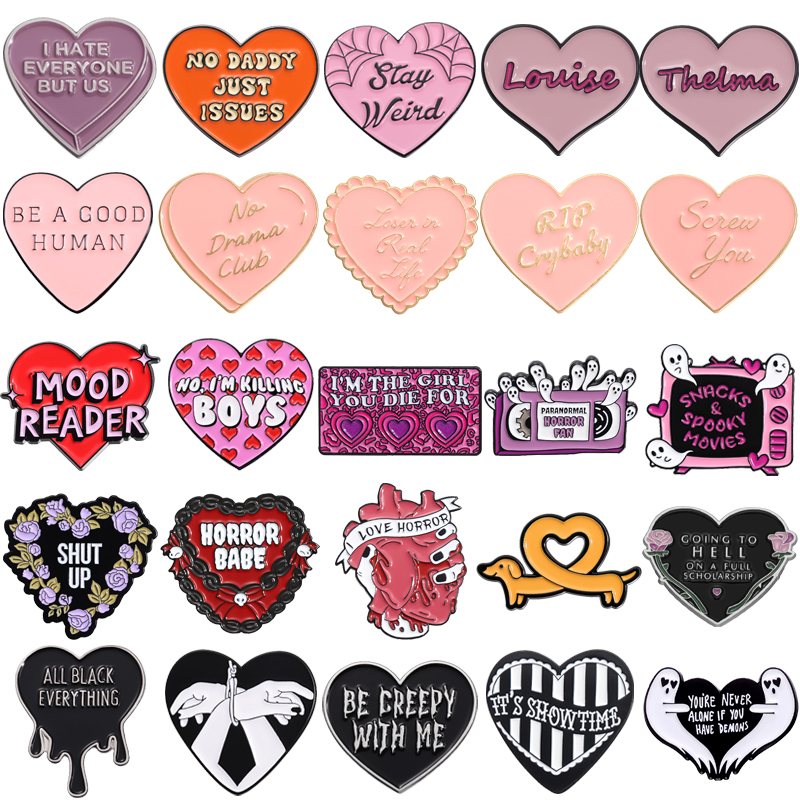  Creative Gothic Love Heart Enamel Pin 90'S Retro Radio Television Heart Halloween Ghost Metal Badge Lapel Couple Friends Jewelry 