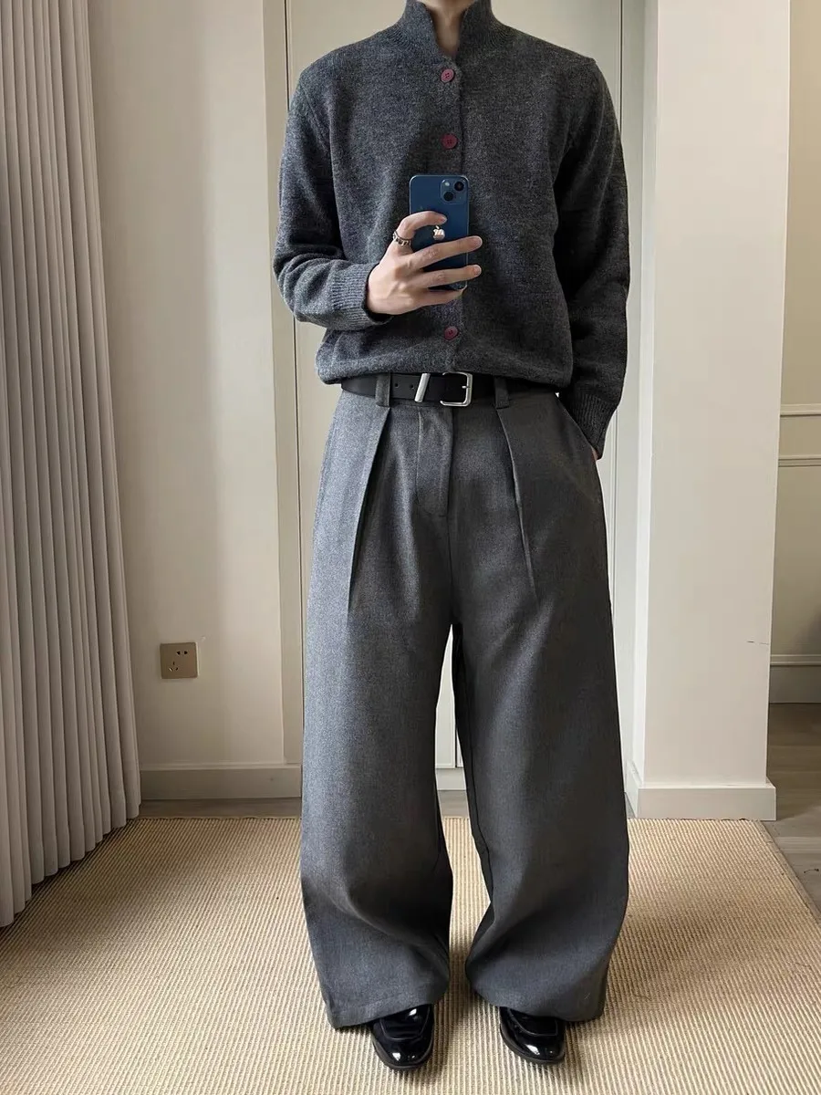 الرجعية الأحمر زر محبوك سترة مفتوحة الرجال الخريف الشتاء لينة مريحة عادية كسول طوق Jaet فضفاضة تناسب طويلة Sve