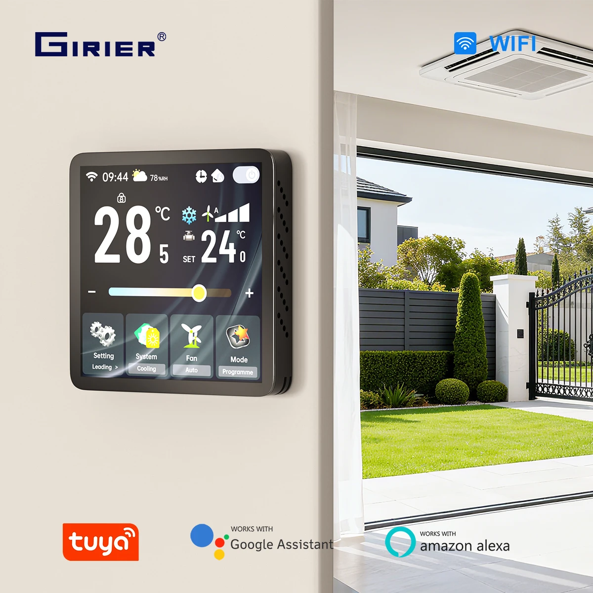 

GIRIER Tuya Smart WiFi Thermostat TFT Screen for Two-pipe Fan Coil Unit Chart Temperature Controller Works with Alexa Hey Google